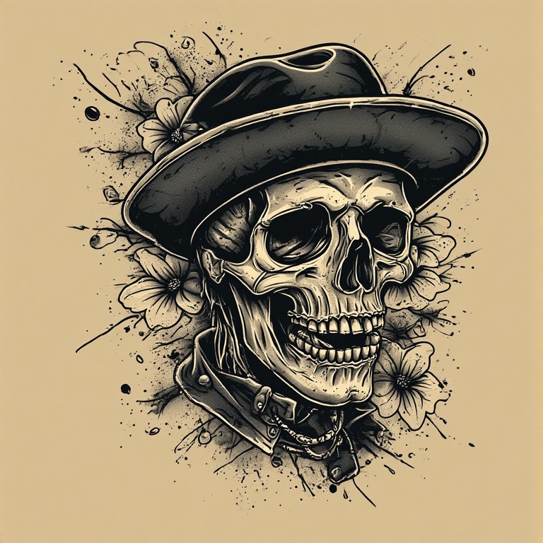 Tattoo flash: Skull with hat